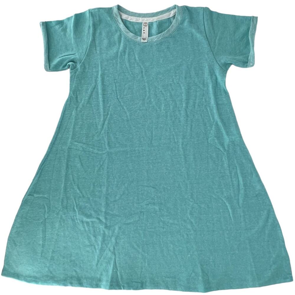 LAT French Terry Knit Crew Neck Pull-On A-Line Dress Caribbean Melange Girls XL